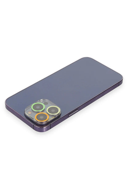 Newface Apple iPhone 13 Pro Max Renkli Kamera Lens Koruma Cam - Sarı-Turuncu