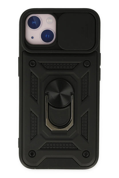 Newface Apple iPhone 14 Kılıf Pars Lens Yüzüklü Silikon - Siyah