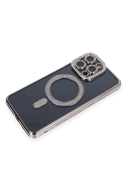 Newface Apple iPhone 14 Pro Kılıf Joke Simli Magneticsafe Kılıf - Gri