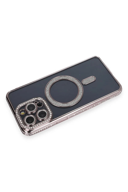 Newface Apple iPhone 14 Pro Kılıf Joke Simli Magneticsafe Kılıf - Gri