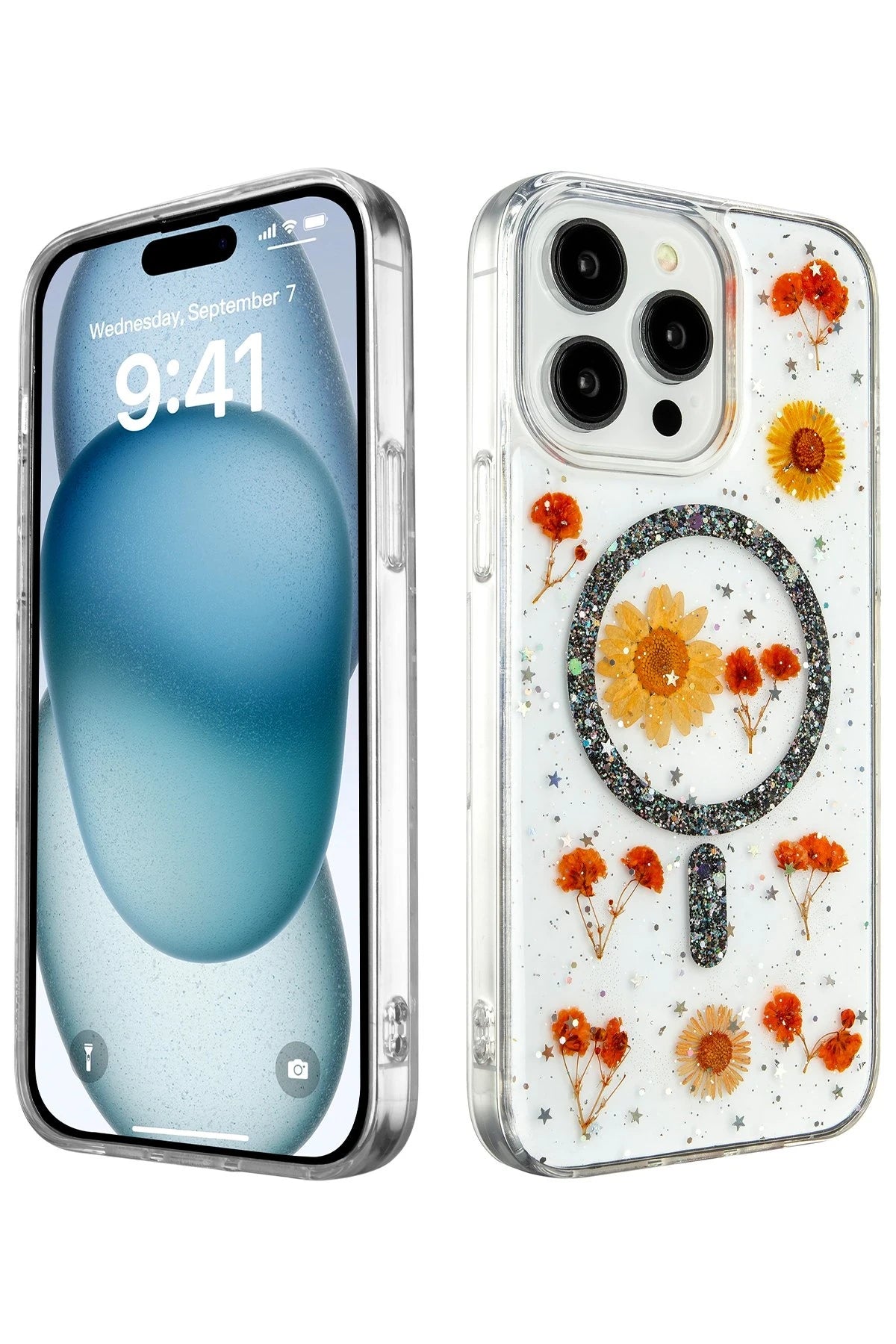 Newface Apple iPhone 14 Pro Max Kılıf Daisy Simli Magsafe Kapak - Siyah