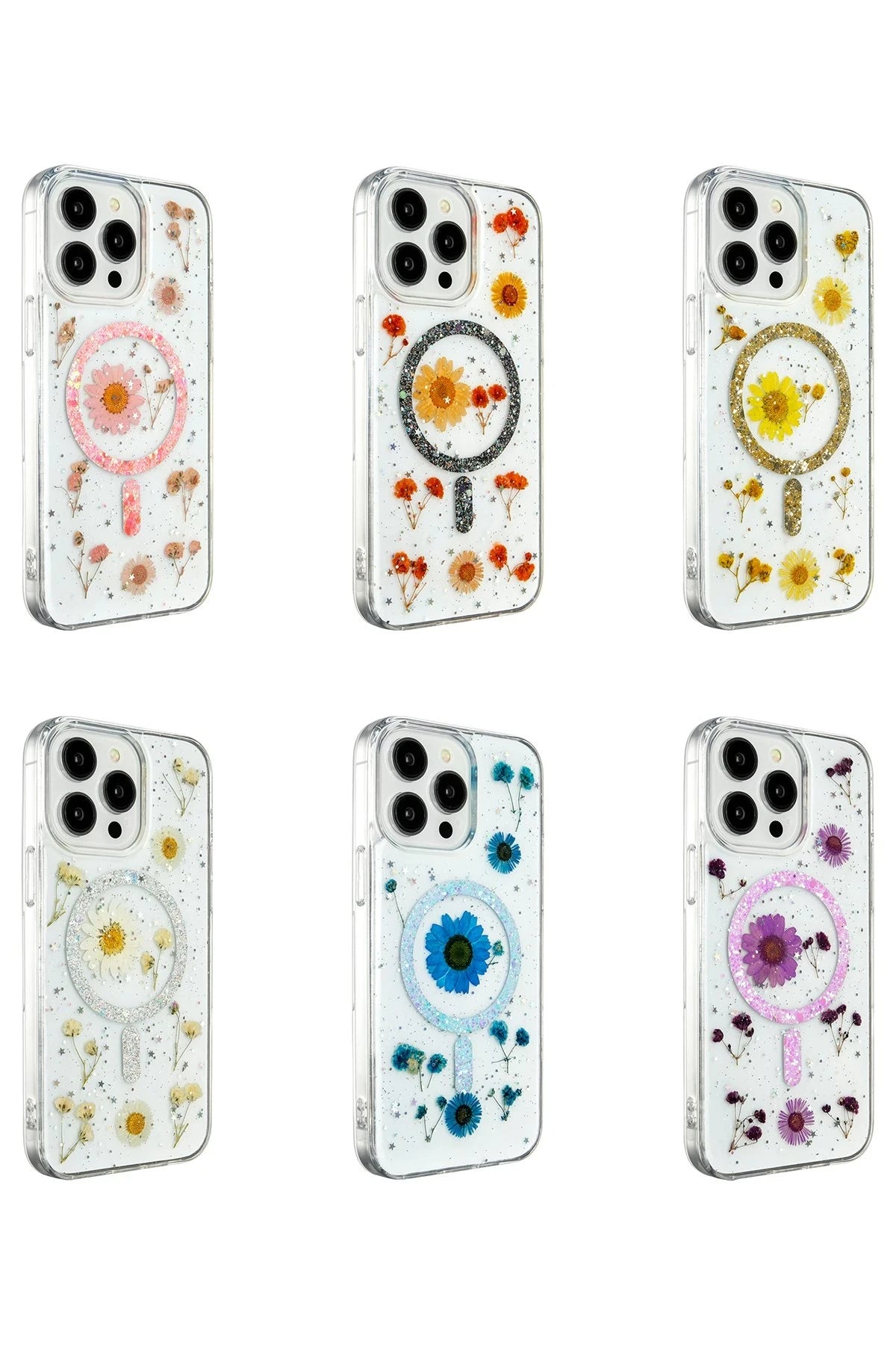 Newface Apple iPhone 15 Pro Kılıf Daisy Simli Magsafe Kapak - Siyah