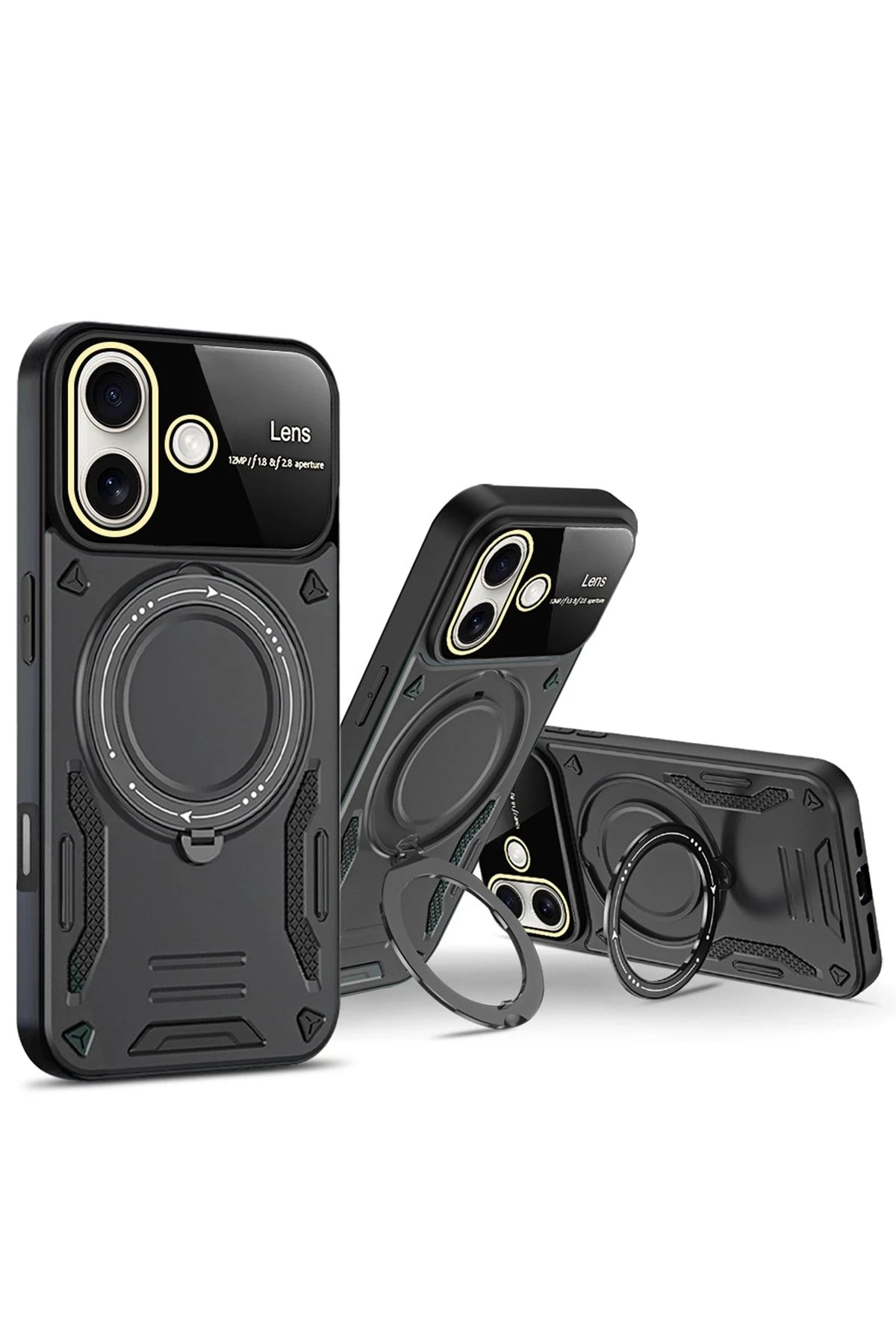 Newface Apple iPhone 16 Kılıf Joy Lens Standlı Kapak - Siyah