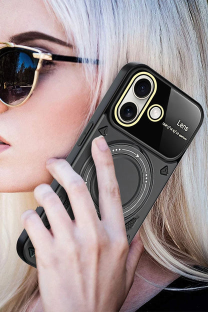 Newface Apple iPhone 16 Kılıf Joy Lens Standlı Kapak - Siyah
