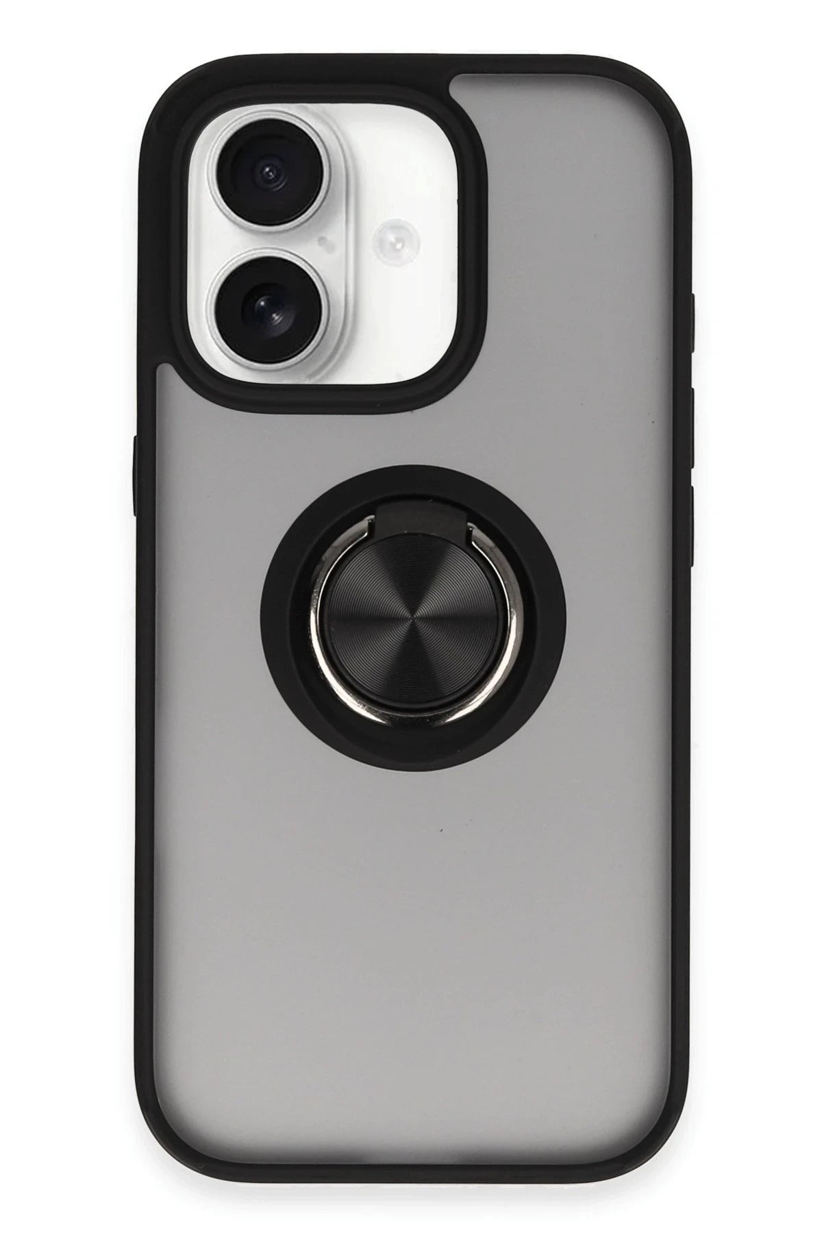 Newface Apple iPhone 16 Kılıf Montreal Yüzüklü Silikon Kapak - Siyah