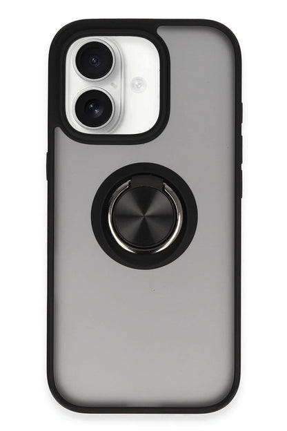 Newface Apple iPhone 16 Kılıf Montreal Yüzüklü Silikon Kapak - Siyah