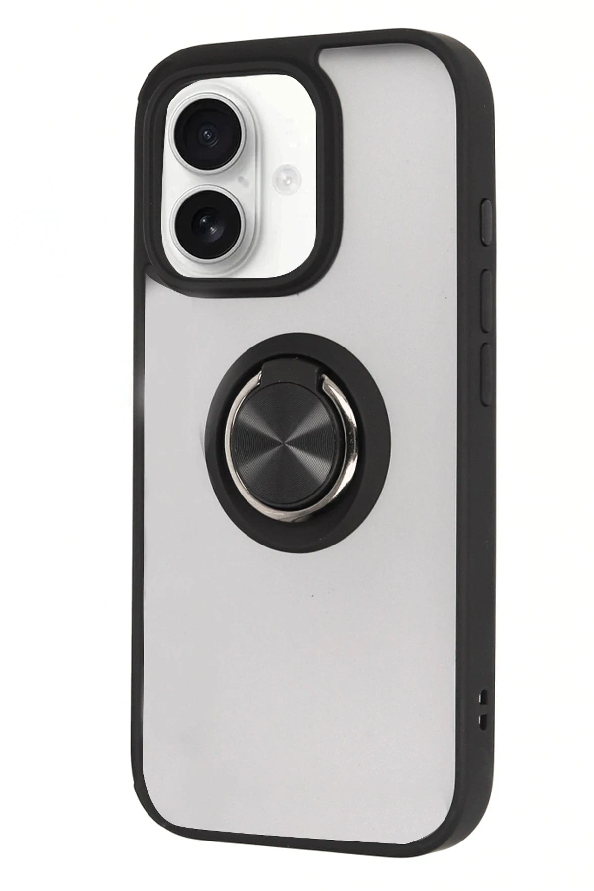 Newface Apple iPhone 16 Kılıf Montreal Yüzüklü Silikon Kapak - Siyah