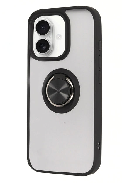 Newface Apple iPhone 16 Kılıf Montreal Yüzüklü Silikon Kapak - Siyah