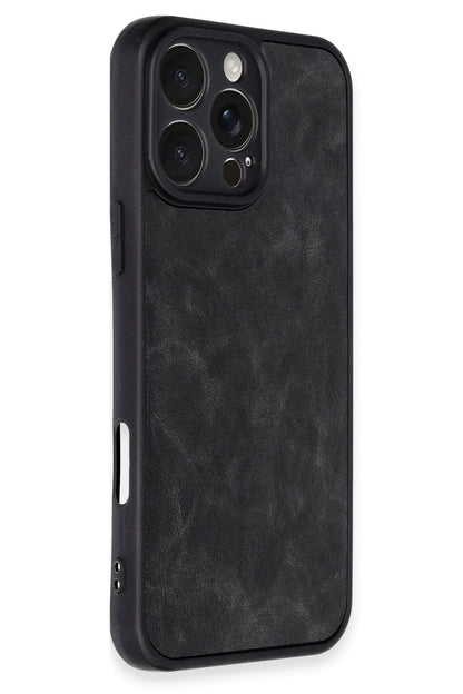 Newface Apple iPhone 16 Pro Kılıf Aras Deri Kapak - Siyah