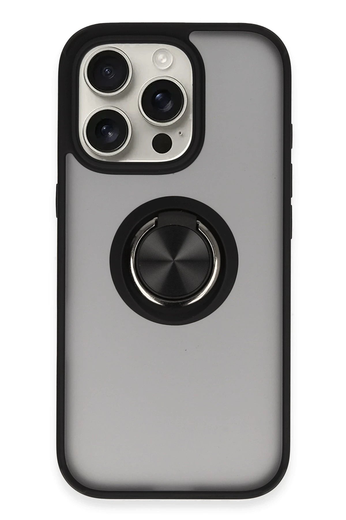 Newface Apple iPhone 16 Pro Max Kılıf Montreal Yüzüklü Silikon Kapak - Siyah