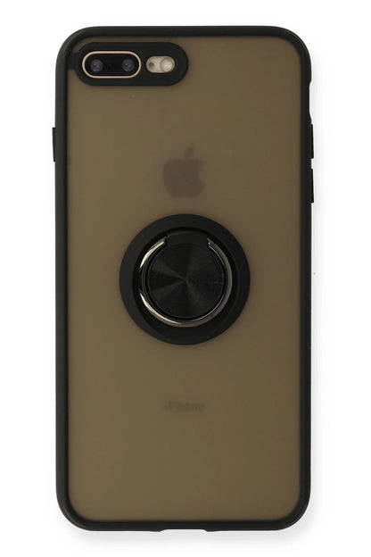 Newface Apple iPhone 7 Plus Kılıf Montreal Yüzüklü Silikon Kapak - Siyah