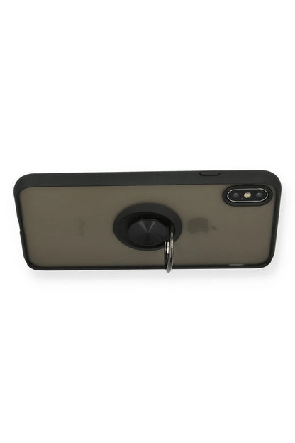 Newface Apple iPhone XS Max Kılıf Montreal Yüzüklü Silikon Kapak - Siyah