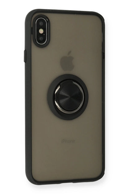 Newface Apple iPhone XS Max Kılıf Montreal Yüzüklü Silikon Kapak - Siyah