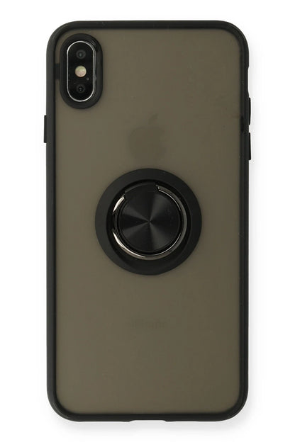 Newface Apple iPhone XS Max Kılıf Montreal Yüzüklü Silikon Kapak - Siyah