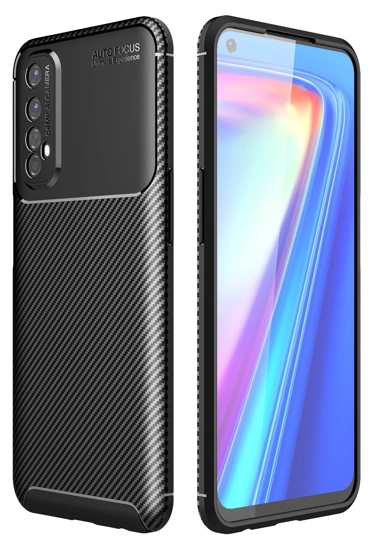 Newface Realme 7 Kılıf Auto Focus Karbon Kapak - Siyah