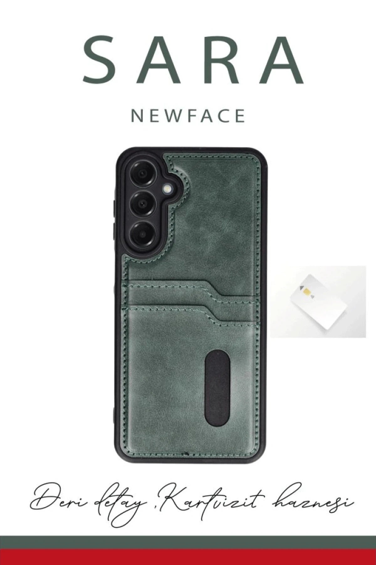 Newface Samsung Galaxy A16 5G Kılıf Sara Kartvizitli Deri Kılıf - Siyah