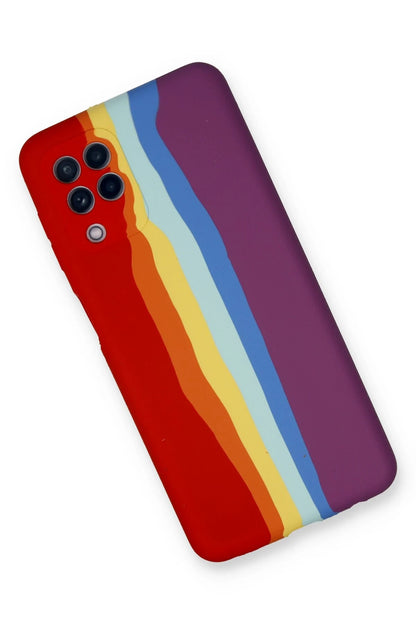 Newface Samsung Galaxy A22 Kılıf Ebruli Lansman Silikon - Kırmızı-Mor