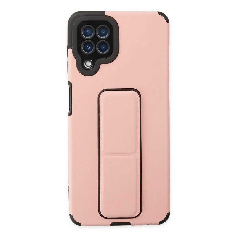Newface Samsung Galaxy A22 Kılıf Mega Standlı Silikon - Pudra