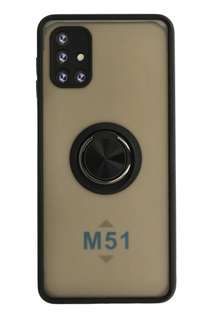 Newface Samsung Galaxy M51 Kılıf Montreal Yüzüklü Silikon Kapak - Siyah