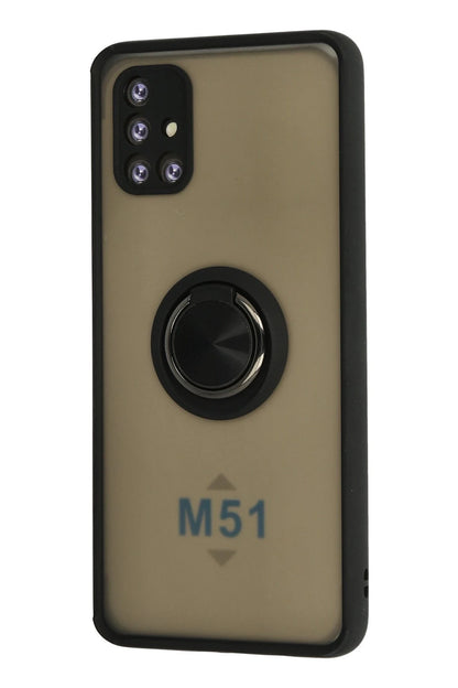 Newface Samsung Galaxy M51 Kılıf Montreal Yüzüklü Silikon Kapak - Siyah