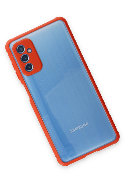 Newface Samsung Galaxy M52 5G Kılıf Miami Şeffaf Silikon - Kırmızı