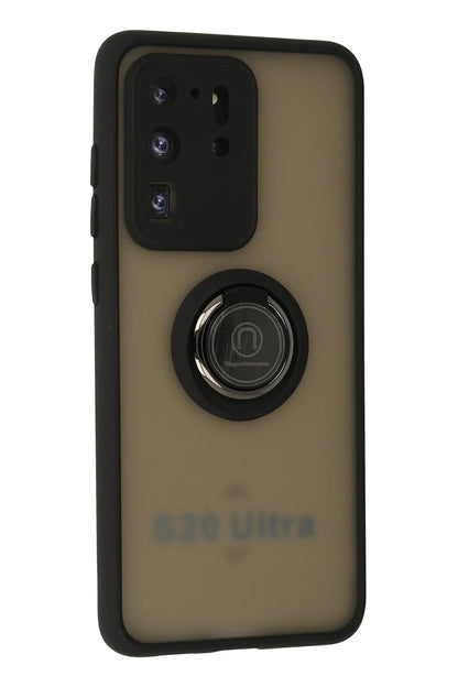 Newface Samsung Galaxy S20 Ultra Kılıf Montreal Yüzüklü Silikon Kapak - Siyah