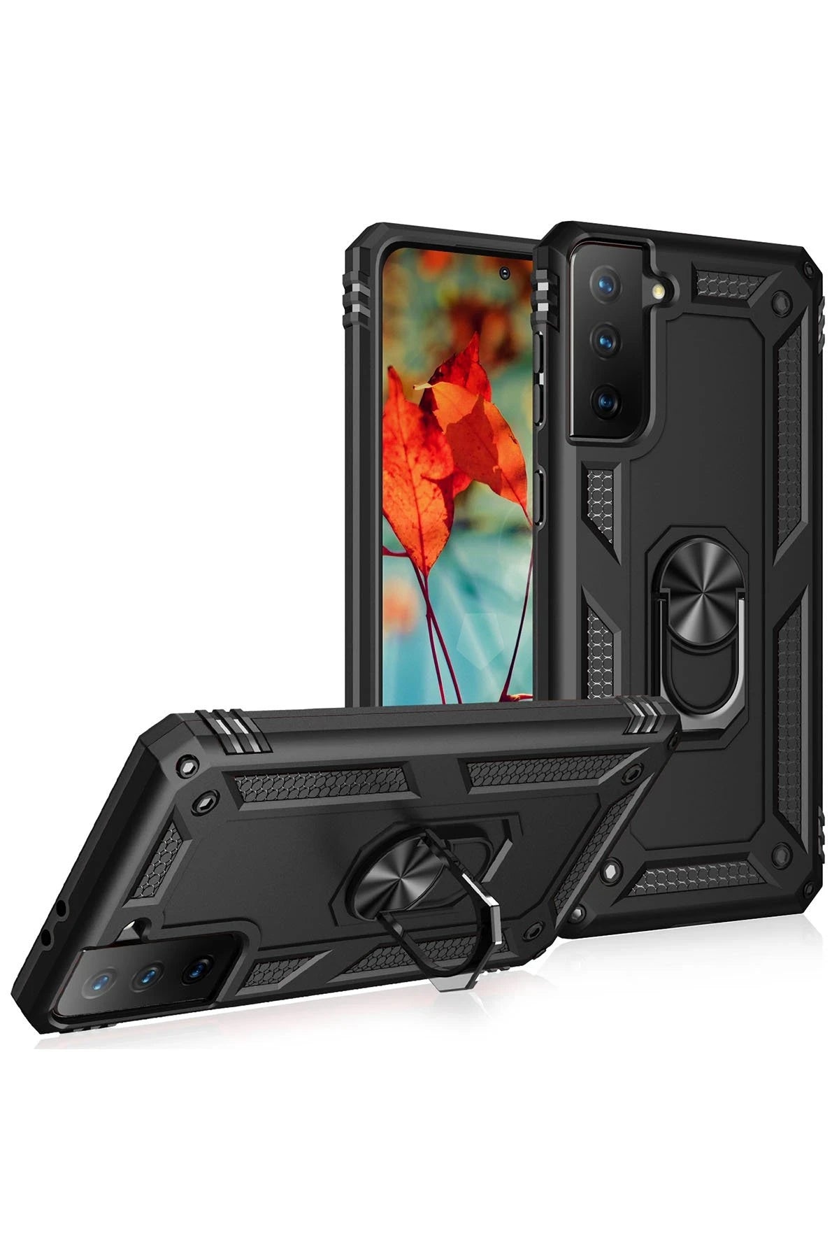 Newface Samsung Galaxy S21 Plus Kılıf Sofya Yüzüklü Silikon Kapak - Siyah