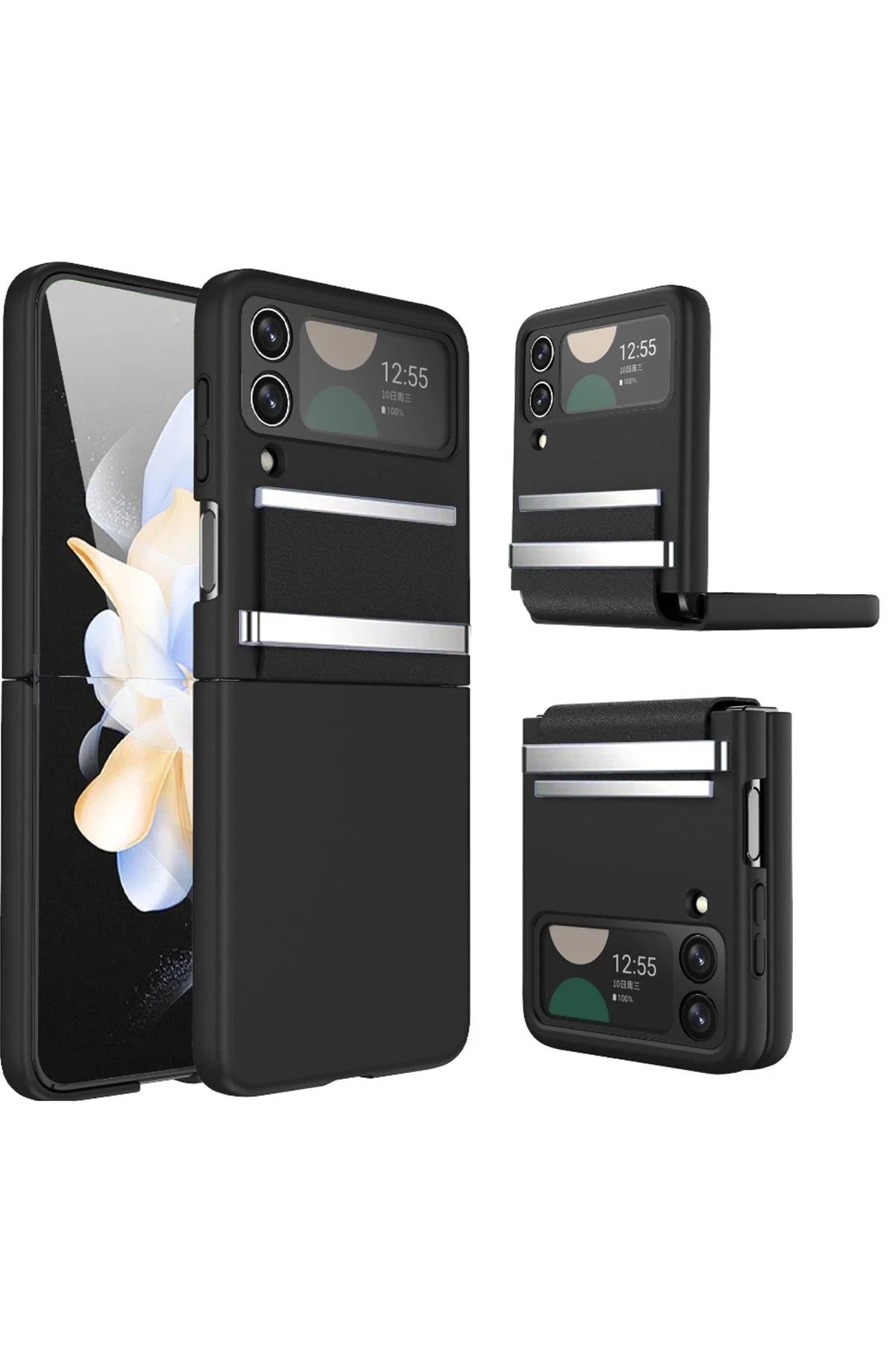 Newface Samsung Galaxy Z Flip 3 Kılıf Belt Flip Kapak - Siyah