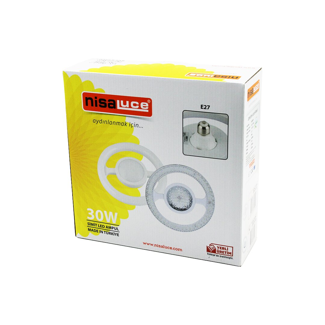 NİSALUCE EAMP-059/KB MİKA KRİSTAL PLASTİK CAM SİMİT MODEL LED AMPUL 30W E27 BEYAZ=6500K 2700 LUMEN (5643)