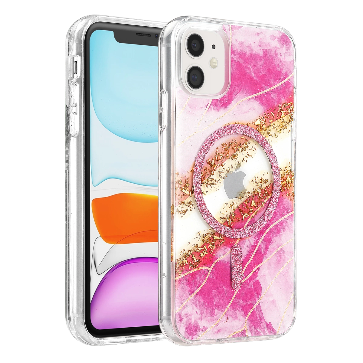 Onegif İphone 11 Lotus Simli Magsafe Kapak - Pembe