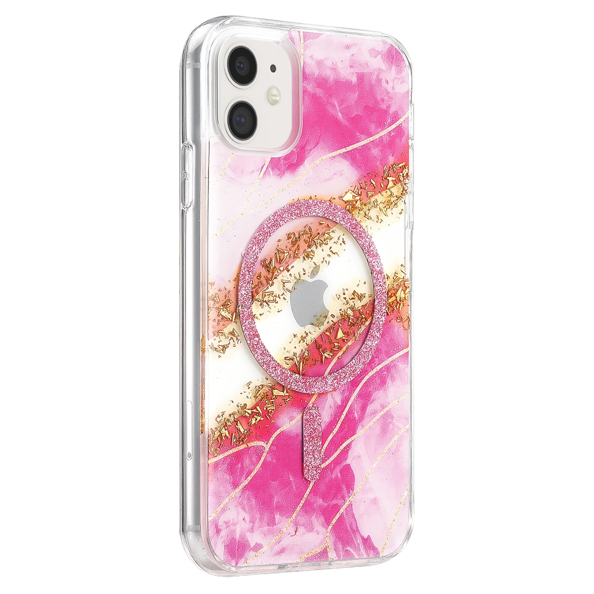 Onegif İphone 11 Lotus Simli Magsafe Kapak - Pembe