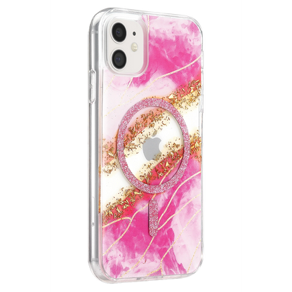 Onegif İphone 11 Lotus Simli Magsafe Kapak - Pembe