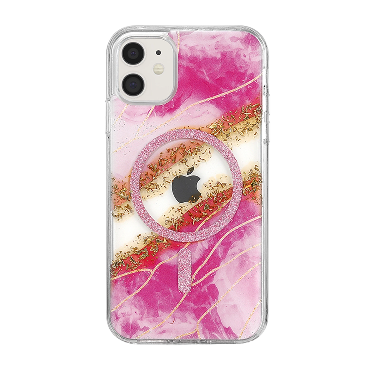 Onegif İphone 11 Lotus Simli Magsafe Kapak - Pembe