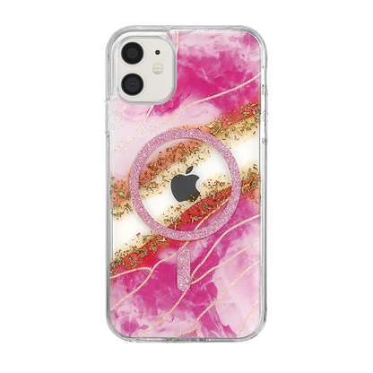 Onegif İphone 11 Lotus Simli Magsafe Kapak - Pembe