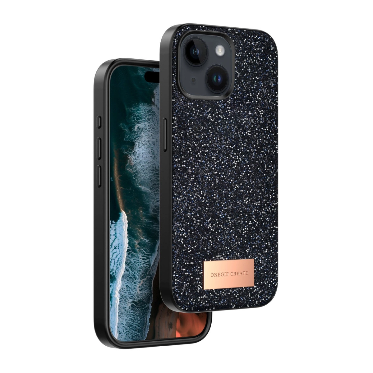 Onegif İphone 15 Bright Simli Kapak - Siyah