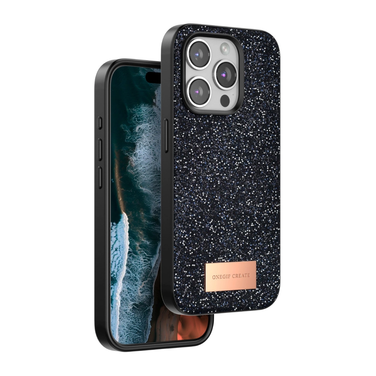 Onegif İphone 15 Pro Max Bright Simli Kapak - Siyah