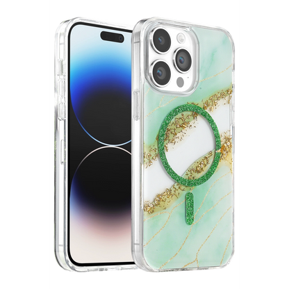 Onegif İphone 15 Pro Max Lotus Simli Magsafe Kapak - Yeşil