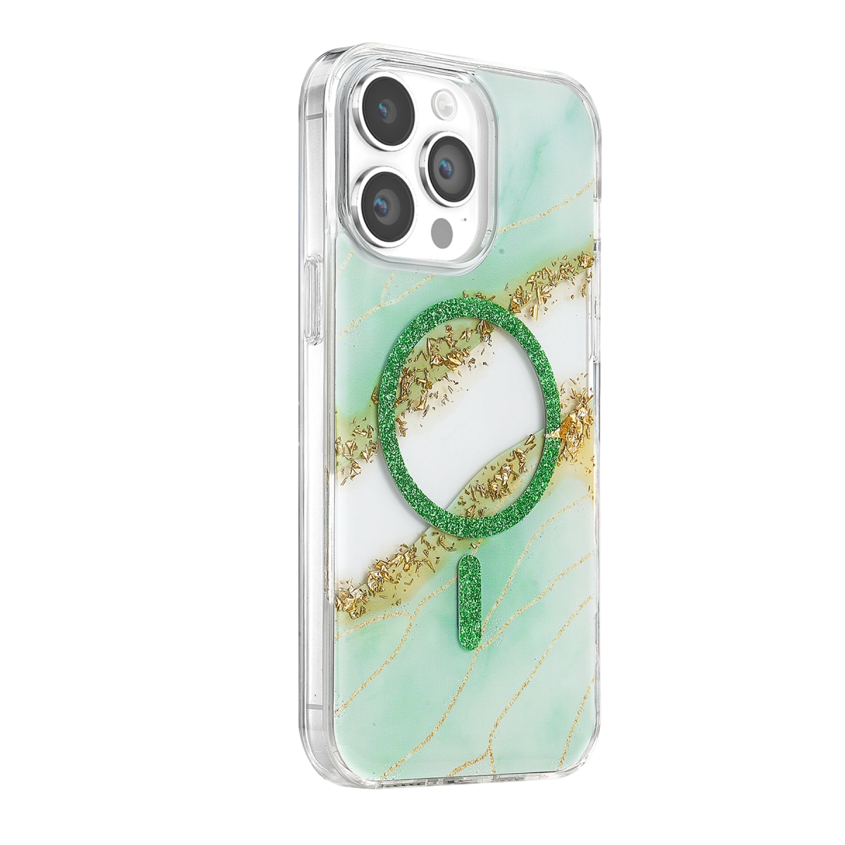 Onegif İphone 15 Pro Max Lotus Simli Magsafe Kapak - Yeşil