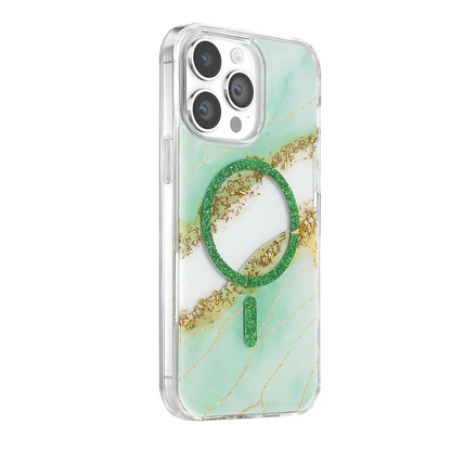 Onegif İphone 15 Pro Max Lotus Simli Magsafe Kapak - Yeşil