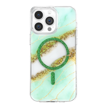 Onegif İphone 15 Pro Max Lotus Simli Magsafe Kapak - Yeşil