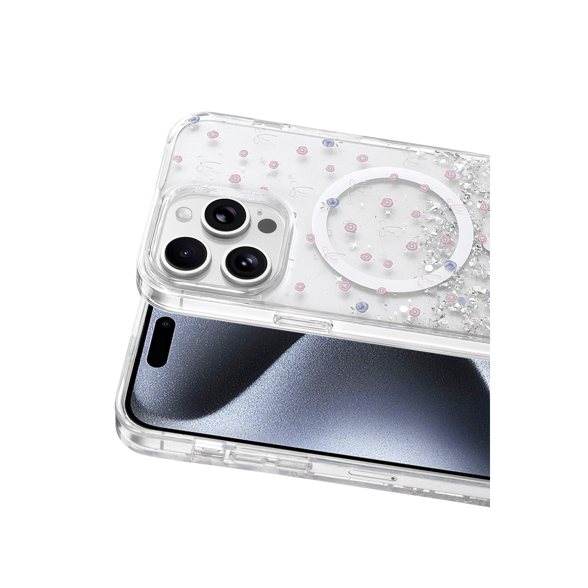 Onegif İphone 15 Pro Max Misk Simli Magsafe Kapak - Desen 1