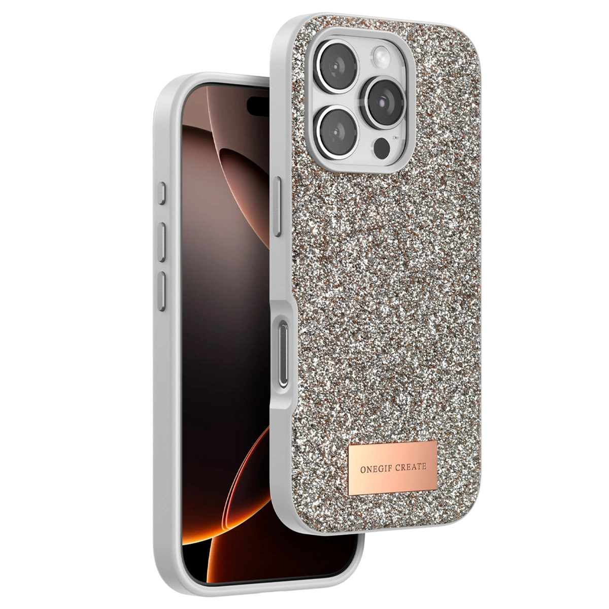 Onegif İphone 16 Pro Bright Simli Kapak - Çöl Titanyum