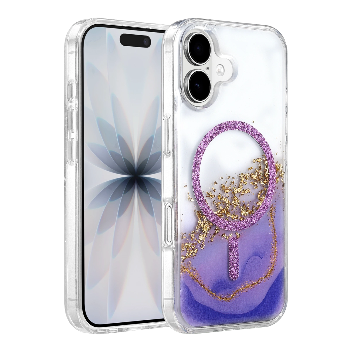 Onegif İphone 17 Lotus Simli Magsafe Kapak - Mor