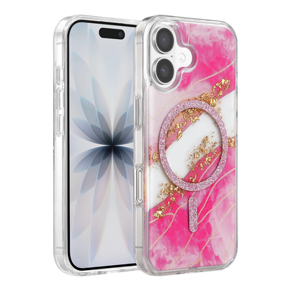 Onegif İphone 17 Lotus Simli Magsafe Kapak - Pembe