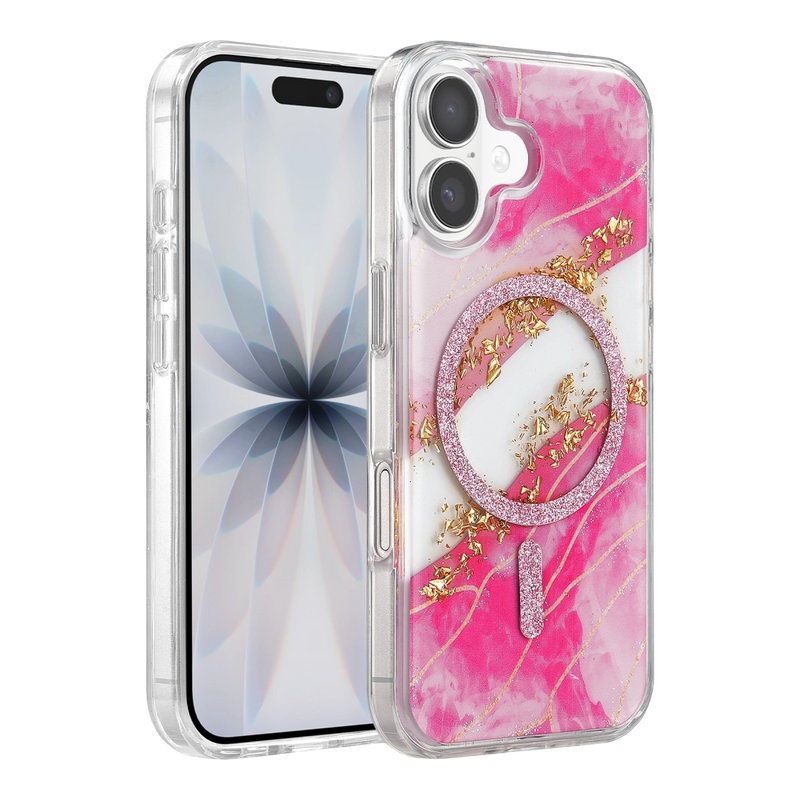 Onegif İphone 17 Lotus Simli Magsafe Kapak - Pembe