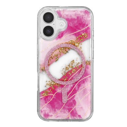 Onegif İphone 17 Lotus Simli Magsafe Kapak - Pembe
