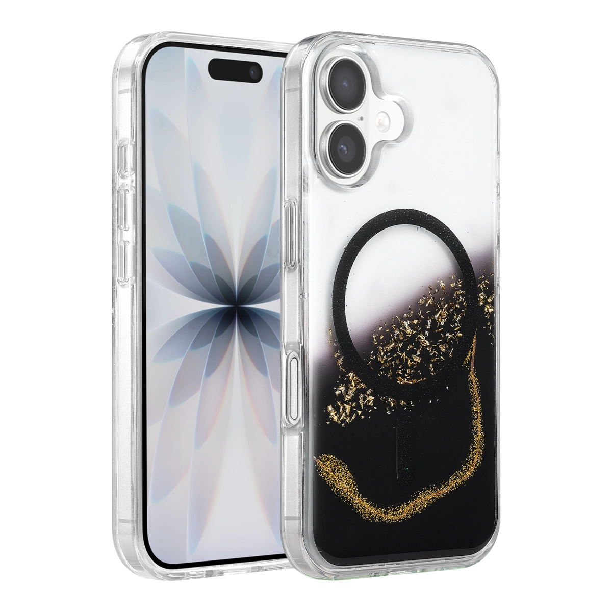 Onegif İphone 17 Lotus Simli Magsafe Kapak - Siyah