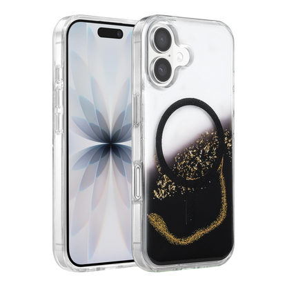 Onegif İphone 17 Lotus Simli Magsafe Kapak - Siyah