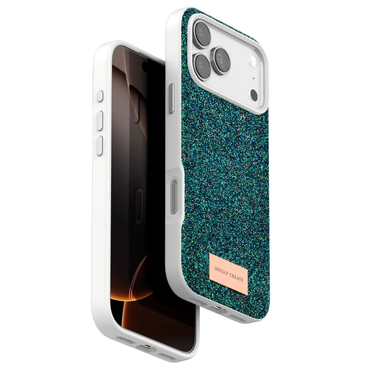 Onegif İphone 17 Pro Max Bright Simli Kapak - Koyu Yeşil