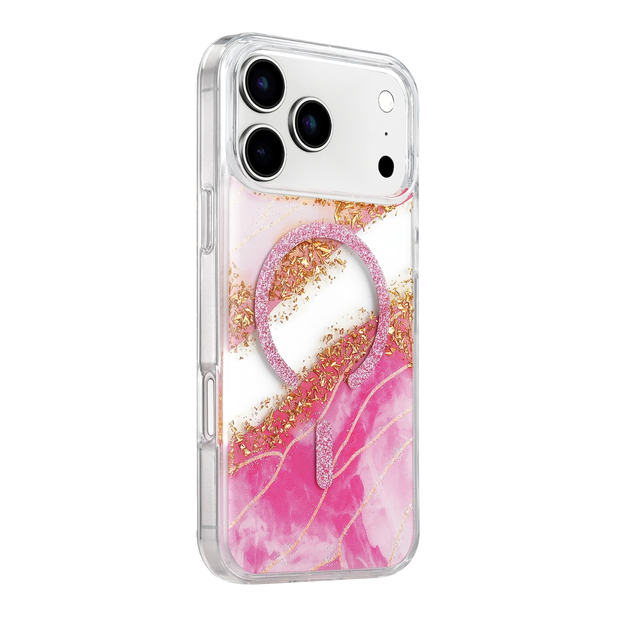 Onegif İphone 17 Pro Max Lotus Simli Magsafe Kapak - Pembe
